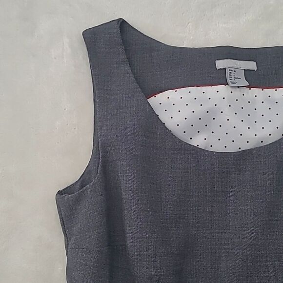 H&M Women's 6 Fit And Flare Solid Gray Dress Lined Polka Dot Pleated Scoop Neck - Picture 4 of 16
